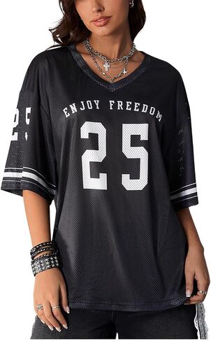 SOLY HUX Jersey Shirts for Women Oversized T-Shirt Jersey Top Graphic V Neck T-Shirts for Teen Girls Casual Football Tee Tops in Saudi Arabia