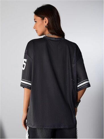 SOLY HUX Jersey Shirts for Women Oversized T-Shirt Jersey Top Graphic V Neck T-Shirts for Teen Girls Casual Football Tee Tops in Saudi Arabia