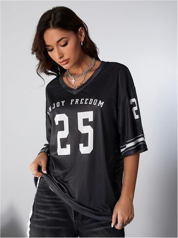 SOLY HUX Jersey Shirts for Women Oversized T-Shirt Jersey Top Graphic V Neck T-Shirts for Teen Girls Casual Football Tee Tops in Saudi Arabia