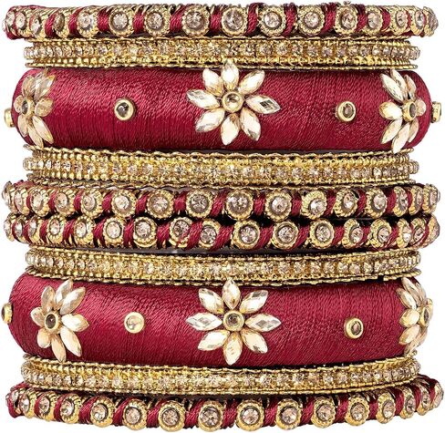 Aheli Traditional Gold Plated 2.6 Inch Cream Silk Thread & Stone Studded Chuda Bangles Ethnic Stylish Fashion Jewelry Gift for Women in Saudi Arabia