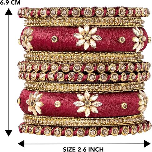 Aheli Traditional Gold Plated 2.6 Inch Cream Silk Thread & Stone Studded Chuda Bangles Ethnic Stylish Fashion Jewelry Gift for Women in Saudi Arabia
