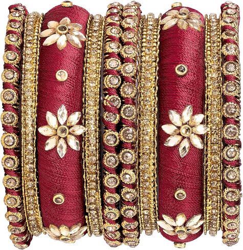 Aheli Traditional Gold Plated 2.6 Inch Cream Silk Thread & Stone Studded Chuda Bangles Ethnic Stylish Fashion Jewelry Gift for Women in Saudi Arabia