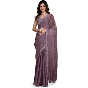TRENDMALLS Women's Organza Siroski work Saree with Unstitch Blouse Piece (K1067-Morpeach)