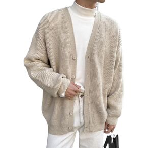 Floerns Men's Casual Long Sleeve Button Front V Neck Rib Knit Cardigan Sweater
