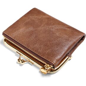 Wallet Women Small RFID Blocking Bifold Leather Wallets for Women Vintage Coin Purse With Zipper and Kiss Lock