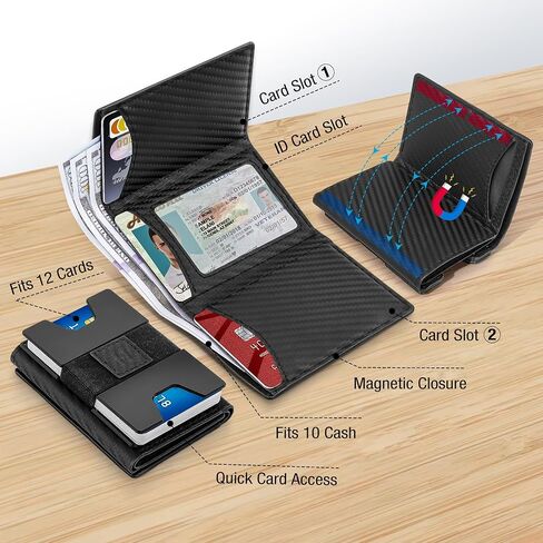 Minimalist Wallet for Men, Metal Rfid Blocking Card Case, Slim Tri-fold Wallet, Magnetic Card Holder, 15 Cards Capacitiy, Front Pocket Wallet with Cash Slot, Carbon Fiber in Saudi Arabia