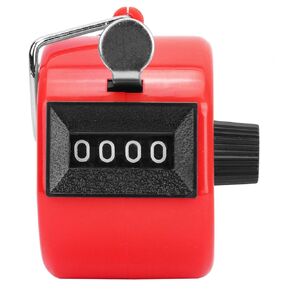 Hand Tally Counter 4 Digit Display Mechanical Handheld Pitch Counter Clicker Counter Plastic Shell Knob Reset Handheld Counting Tool with Hook for Row People Sport Coach School Event(Red)
