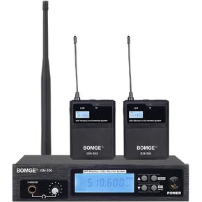 نظام مراقبة مرحلة الأذن اللاسلكي BOMGE IEM-590 UHF احترافي بقناتين، تشغيل بطول 160 قدمًا، مثالي للمرحلة والاستوديو والمعارض والمحاضرات والخطاب (4 أجهزة محمولة مع جهاز إرسال) in Kuwait