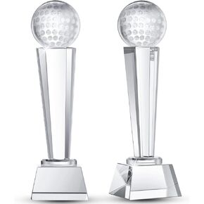 Meooeck 2 Pcs 9x2.8'' Crystal Glass Trophy with Gift Box Large Trophy Award Glass Paperweight Tournament Table Desktop Decor