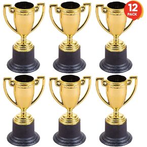 ArtCreativity Gold Plastic Trophies for Kids - Pack of 12 Golden Colored Trophy Set - 4 Inch Award Cups for Football, Soccer, Baseball, Carnival Prize, Party Favors for Boys and Girls