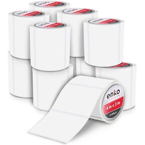 enKo 4" x 3" Labels for Zebra Desktop Printers (12 Rolls, 6000 Labels) - Blank White Direct Thermal Address Mailing Shipping Barcode FBA Stickers FNSKU Labels for Zebra and Eltron (Perforated)