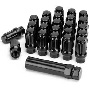 KSP M12x1.5 Extended Lug Nuts, 24PCS 6 Spline Tuner Closed End ET Wheel Lug Nut for Aftermarket Wheels, 12mmx1.5 Bulge Acorn Nuts Replacement for Toyota Tacoma 4runner Tundra with 1 Socket Key Black