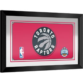 Trademark Global Wall Mirror - Ready-to-Hang Toronto Raptors Logo Black Framed Rectangle Mirror - for Pub, Game Room, Garage or Home Bar