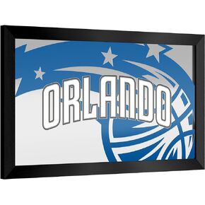 Trademark Global Wall Mirror - Ready-to-Hang Orlando Magic Fade Black Framed Rectangle Mirror - for Pub, Game Room, Garage or Home Bar