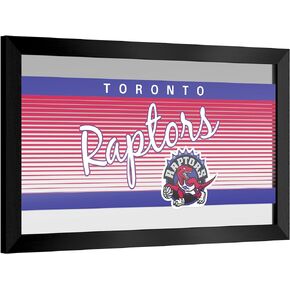 Trademark Global Wall Mirror - Ready-to-Hang Toronto Raptors Hardwood Classics Black Framed Rectangle Mirror - for Pub, Game Room, Garage or Home Bar