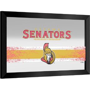 Trademark Global Wall Mirror - Ready-to-Hang Ottawa Senators Logo Black Framed Rectangle Mirror - for Pub, Game Room, Garage or Home Bar