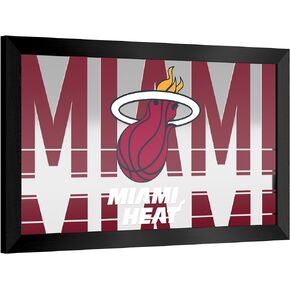 Trademark Global Wall Mirror - Ready-to-Hang Miami Heat City Black Framed Rectangle Mirror - for Pub, Game Room, Garage or Home Bar