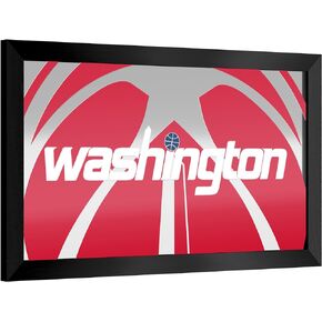 Trademark Global Wall Mirror - Ready-to-Hang Washington Wizards Fade Black Framed Rectangle Mirror - for Pub, Game Room, Garage or Home Bar