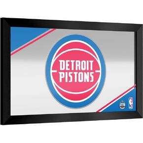 Trademark Global Wall Mirror - Ready-to-Hang Detroit Pistons Logo Black Framed Rectangle Mirror - for Pub, Game Room, Garage or Home Bar