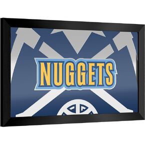 Trademark Global Wall Mirror - Ready-to-Hang Denver Nuggets Fade Black Framed Rectangle Mirror - for Pub, Game Room, Garage or Home Bar