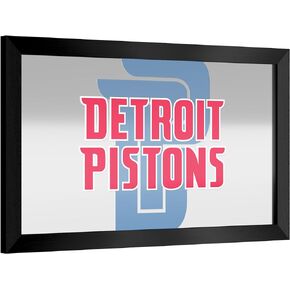 Trademark Global Wall Mirror - Ready-to-Hang Detroit Pistons Fade Black Framed Rectangle Mirror - for Pub, Game Room, Garage or Home Bar