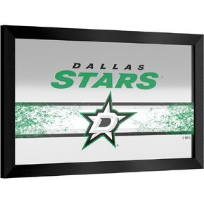 Trademark Global Wall Mirror - Ready-to-Hang Dallas Stars Logo Black Framed Rectangle Mirror - for Pub, Game Room, Garage or Home Bar