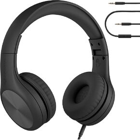 LilGadgets Connect+ Pro Wired Kids Headphones for School with Microphone, Volume Limiting & Noise Cancelling Over-Ear Headset with Cord, SharePort Technology & SoftTouch Padding, Black