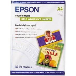 Epson Photo Quality Self-adhesive Sheets (8.3x11.7 Inches, 10 Sheets) (S041106),White