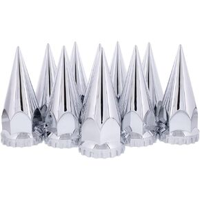 United Pacific 10569 33mm x 4 ¾" Chrome Plastic Super Spike Thread-On Nut Covers Caps, 33mm Thread-On Lug Nut Fitting, Truck Accessories - Pack of 10