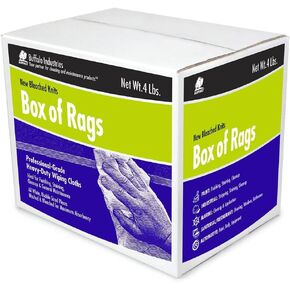 Buffalo Industries (12025) New White Bleached Knit Rags, 50 lb. box - All-Purpose Wiping, Cleaning, Polishing, Medium-Weight T-shirt Material, Washed and Bleached for Super Absorbency and Low-Linting