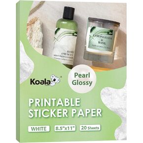 Koala Pearl Glossy Sticker Paper for Inkjet and Laser Printer, 20 Sheets 8.5x11 Inch Printable Pearly Gloss Photo Sticker Paper for Wedding Birthday Party