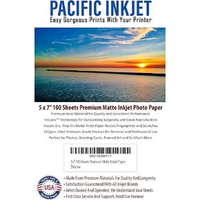 (5-x-7-inch) Professional Quality Acid-Free Bright White Matte Inkjet Artist Paper 100-Sheets 230gsm 12mil | A Fine Art Inkjet Coated Cardstock-like Paper For All Inkjet Brands