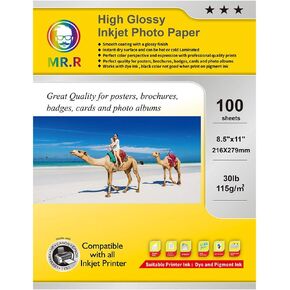 MR.R Single Side High Glossy Inkjet Photo Paper Letter Size 8.5"x11" with 100 sheets per pack 115gsm 30LB
