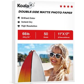 Koala Double Sided Matte Thick Photo Paper 13x19 Inches Heavyweight 50 Sheets 250gsm Compatible with Inkjet Printer and Dye Ink