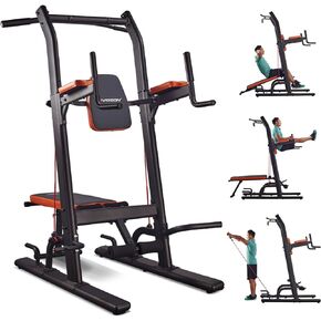 HARISON Multifunction Power Tower with Bench Pull Up Bar Dip Station for Home Gym Workout Strength Training Fitness Equipment