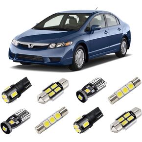 White Interior LED Lights Kit for 2001-2011 Honda Civic Sedan/Coupe Super Bright 6000K Interior LED Light Bulbs Package + License Plate Lights and Install Tool