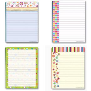 Stonehouse Collection Fun Pattern Designs Pads - USA Made- 4 Assorted Notepads - Shopping List, Teachers, Home, Office, Small Gift - USA Made