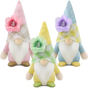 Gehydy Set of 3 Spring Gnomes Decoration Gifts Easter Flower Gnome Plush Stuffed Handmade Spring Summer Decor for Home Kitchen Tiered Tray