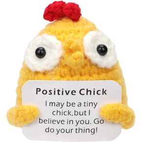 Mini Funny Knitted Positive Chicken, Creative Potato Positive Life Doll Cute Crochet Positive Chick Holding Card Encouragement Cheer up Gifts for Birthday Home Room Decoration (Yellow)