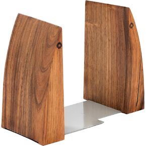 TILISMA Book Ends for Shelves - Handmade Wooden Bookends with Metal Base, Walnut Tree - Sturdy Book Holders for Heavy Books - Fancy Modern Decorative Book Accessories to Hold Books Firmly on Bookshelf