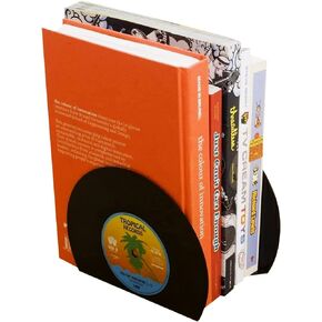 VinBee Retro Vinyl Bookends, Record Bookends for Shelves Classic CD Record Shape Decorative Book Ends Fun Music Theme Musical Bookends 1 Pair