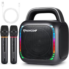 2024 New Karaoke Machine with Two Wireless Microphones, Portable Bluetooth Speaker with PA System for Adults & Kids, LED Lights Karaoke Speaker Supports TF Card/USB, AUX in, FM, TWS SP1000