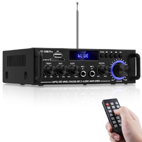 مضخم صوت ستيريو HiFi-BT-298Pro بلوتوث 5.0 مكبر صوت منزلي 50 وات × 2 كحد أقصى. جهاز استقبال مضخم الطاقة الرقمي الصغير بقدرة 600 واط مع صدى وميكروفون وUSB وFM وأجهزة التحكم عن بعد