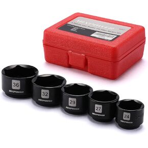 MIXPOWER 7 Pieces 3/8" Drive Low Profile Oil Filter Socket Set, 24mm, 25mm, 27mm, 28mm, 29mm, 32mm, 36mm, Oil Filter Cap Remover and Installer Tool Set