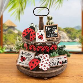 8 Pieces Baseball Tiered Tray Set Farmhouse Table Centerpieces Wooden Sign Decorations, Tiered Tray Decoration for Holiday Party Home Kitchen, Tiered Tray Decor (Tray NOT Included)