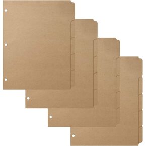 3 فواصل حلقات مع 5 علامات تبويب لحجم الحروف، 1/5 قطع، 3 فتحات مثقوبة، فواصل مؤشر ورق كرافت فارغة 8.5 بوصة × 11 بوصة لمزيد من المتانة للكلية والبالغين
