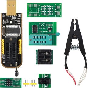 SOIC8 SOP8 Test Clip EEPROM Flash BIOS USB +1.8V Adapter + Soic8 Adapter Programmer Module Kit Set for EEPROM 93CXX / 25CXX / 24CXX + CH341A 24 25 Series