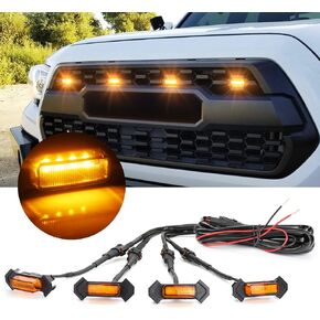 OXILAM LED Grille Lights 4 PCS with Harness & Fuse Adaptor for Toyota Tacoma TRD PRO 2016-2023 OEM Front Grille, Black Shell with Warm White Light, (Warm White)