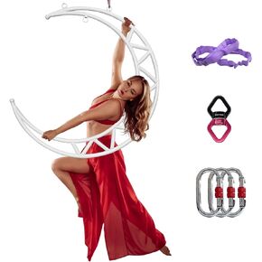 مجموعة حلقات هوائية على شكل قمر ليرا من PRIOR FITNESS، معدات حلقات هوائية بيضاء كلاسيكية مع أجهزة تزوير كاملة، مجموعة حلقات هوائية للياقة البدنية في السيرك، حبال طوقية يوجا جوية للمنزل، صالة الألعاب الرياضية، النادي in Kuwait