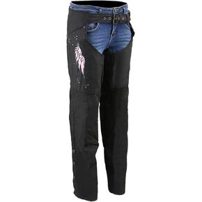 Milwaukee Leather SH1956 Women's 'Winged' Black and Pink Textile Chaps - 3X-Large